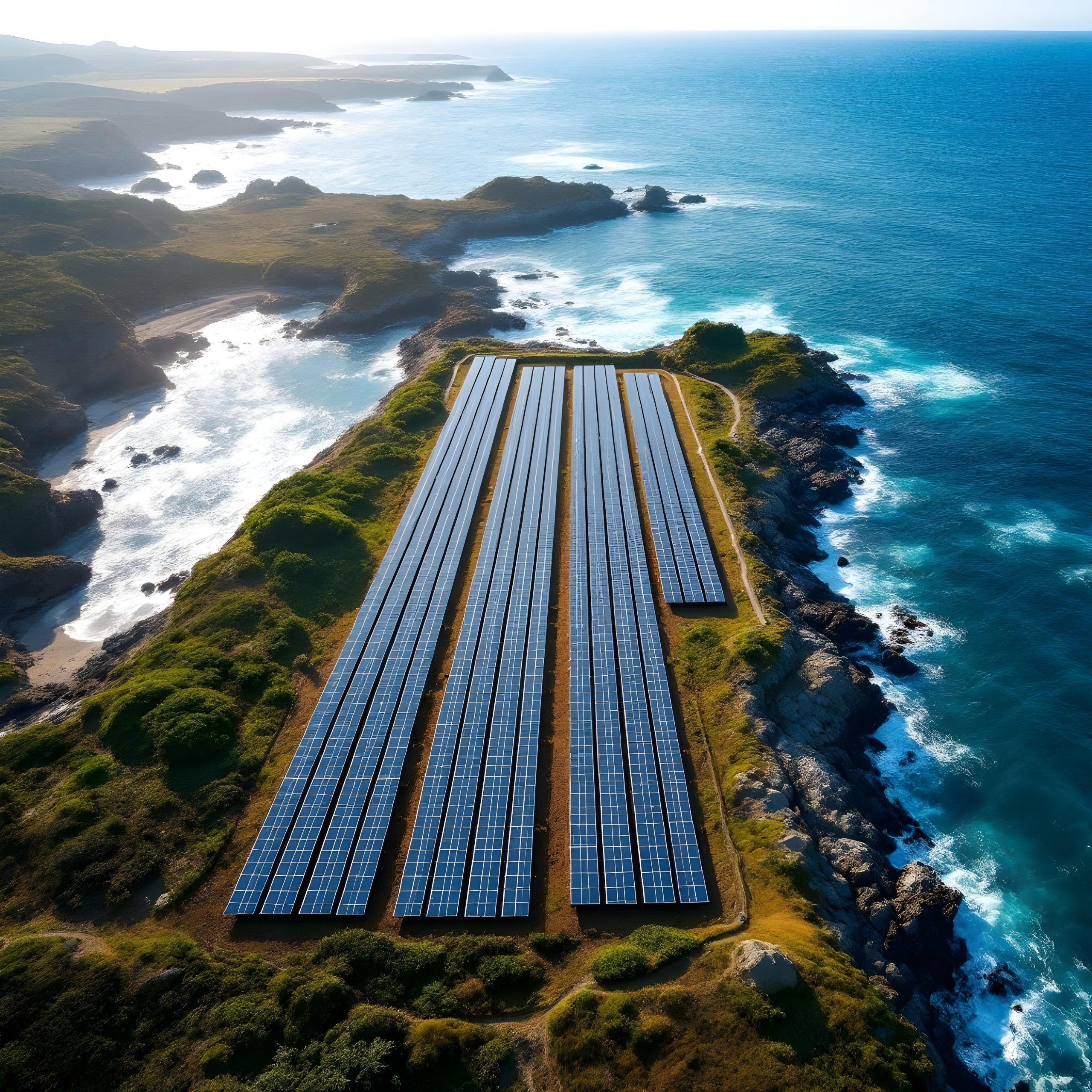 A solar panel installation in a coastal area image by SkySail Innovation (Symbolbild: leichtes Solarmodul)