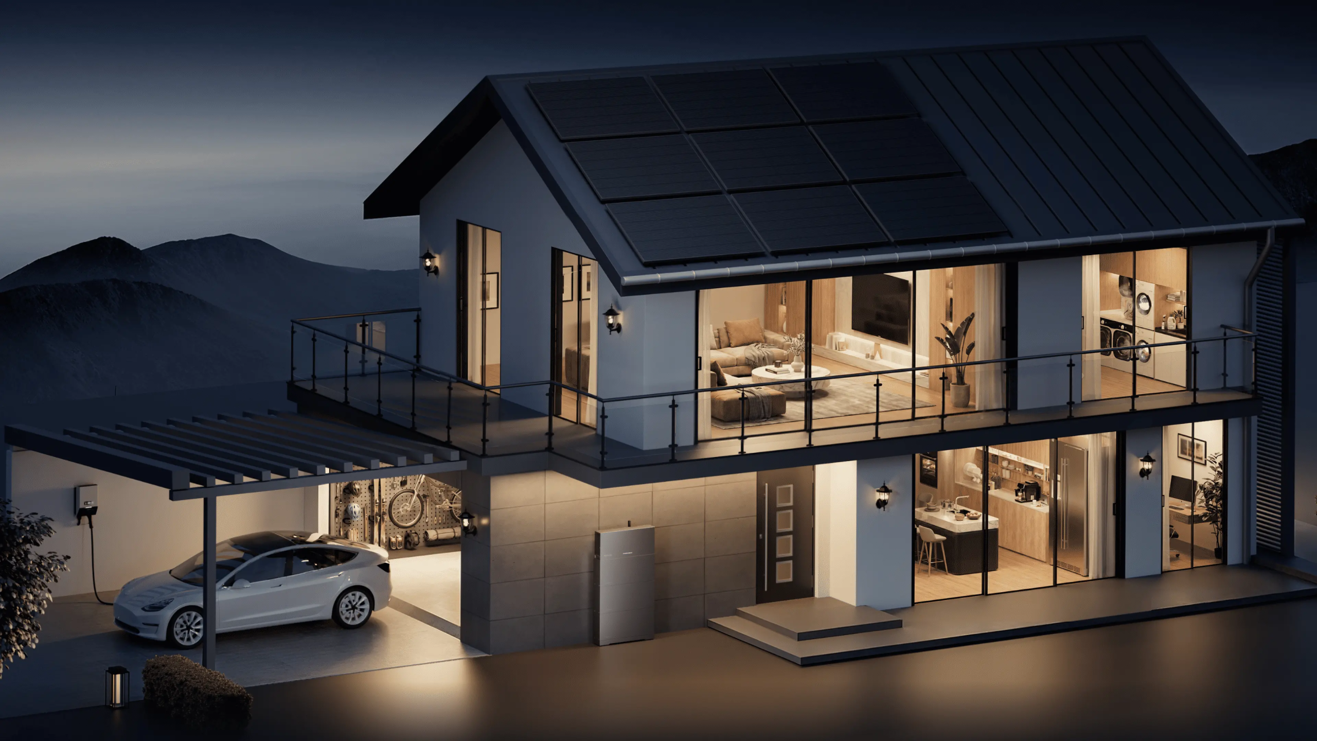 Batteriespeicher und Photovoltaik an einem Wohnhaus