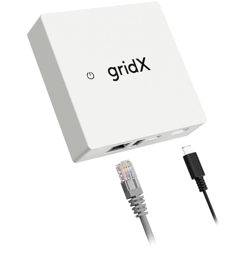 gridX gridBox Energiemanagement-Gateway mit Netzwerkanschluessen (Produktdarstellung)