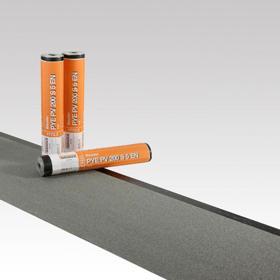 Bauder PYE Elastomerbitumen-Schweißbahn, Rollen mit Produktetikett (Abbildung ähnlich, Serienfoto)