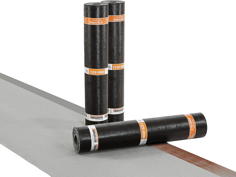 Bauder Super AL-E Elastomerbitumen-Dampfsperr-Schweißbahn, Rollen mit Produktetikett