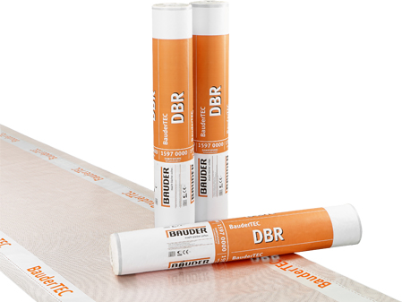 BauderTEC DBR brandlastreduzierte Dampfsperr-Kaltselbstklebebahn, Rollen mit Produktetikett