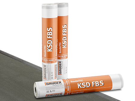 BauderTEC KSD FBS feinbestreute Dampfsperr-Kaltselbstklebebahn, Rollen mit Produktetikett