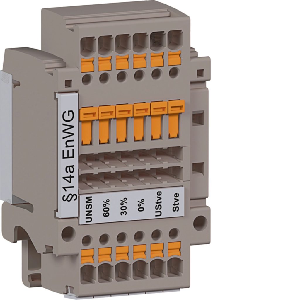 Hager ZY14AKB Steuersignal-Klemmleiste für §14a EnWG, sechspolig mit orangefarbenen Hebeln